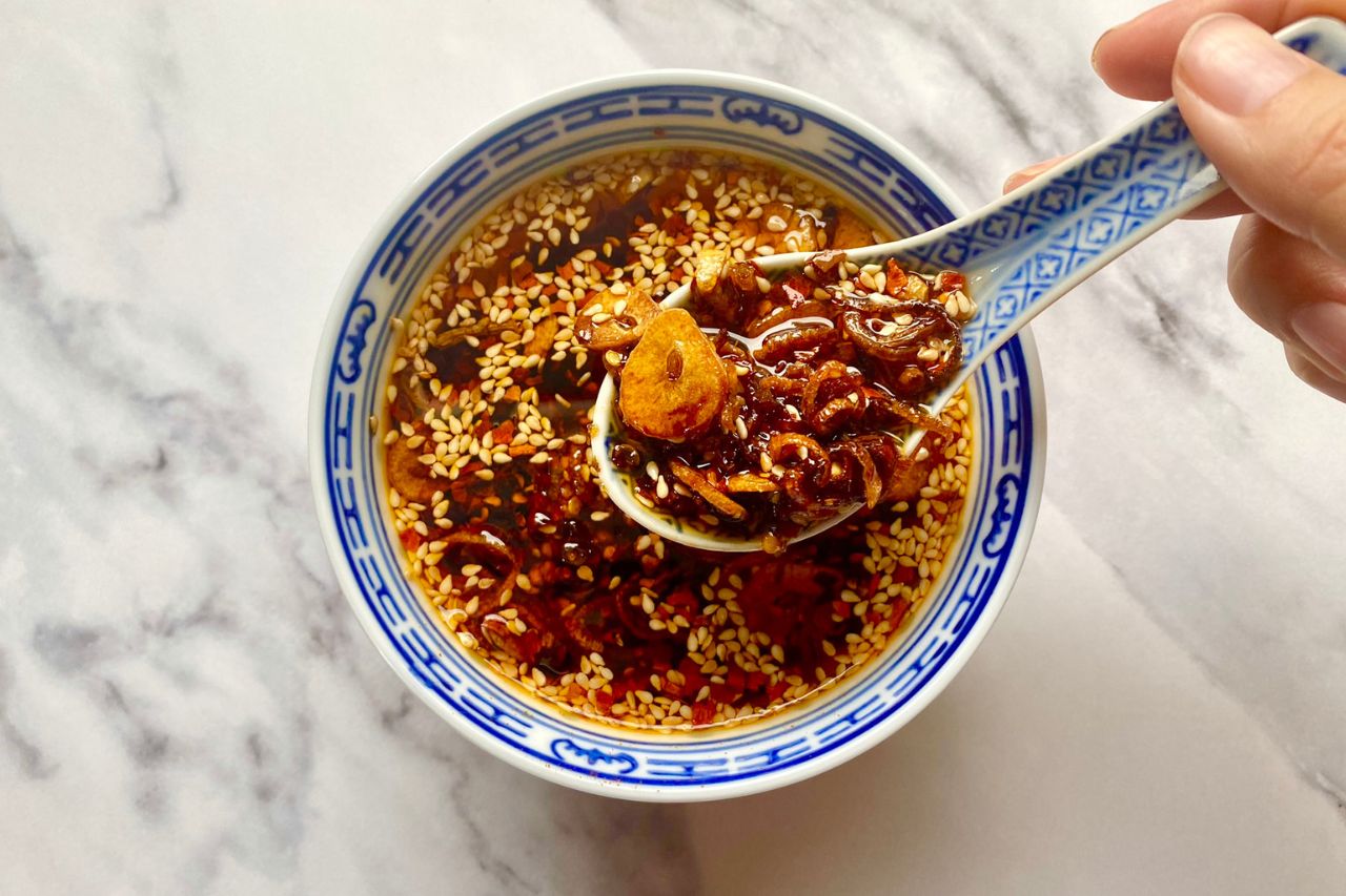 Chili crisp in a bowl